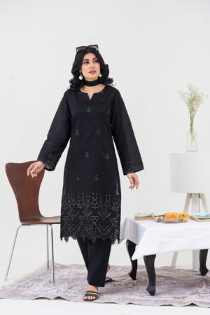 2PC LAWN EMBROIDERED SUIT BY CHICKENKARI - C-BLACK