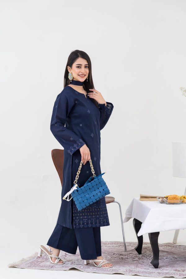 2PC LAWN EMBROIDERED SUIT BY CHICKENKARI - C-BLUE - Image 2