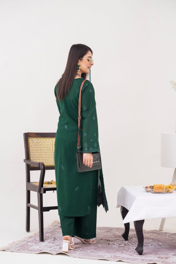 2PC LAWN EMBROIDERED SUIT BY CHICKENKARI - C-BOTTLE GREEN - Image 2