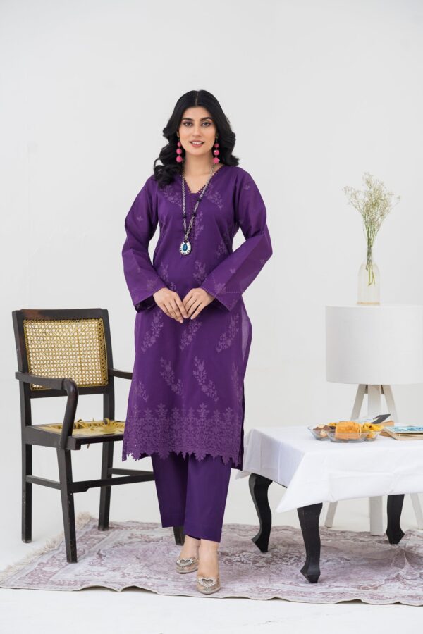 2PC LAWN EMBROIDERED SUIT BY CHICKENKARI - A-PURPLE