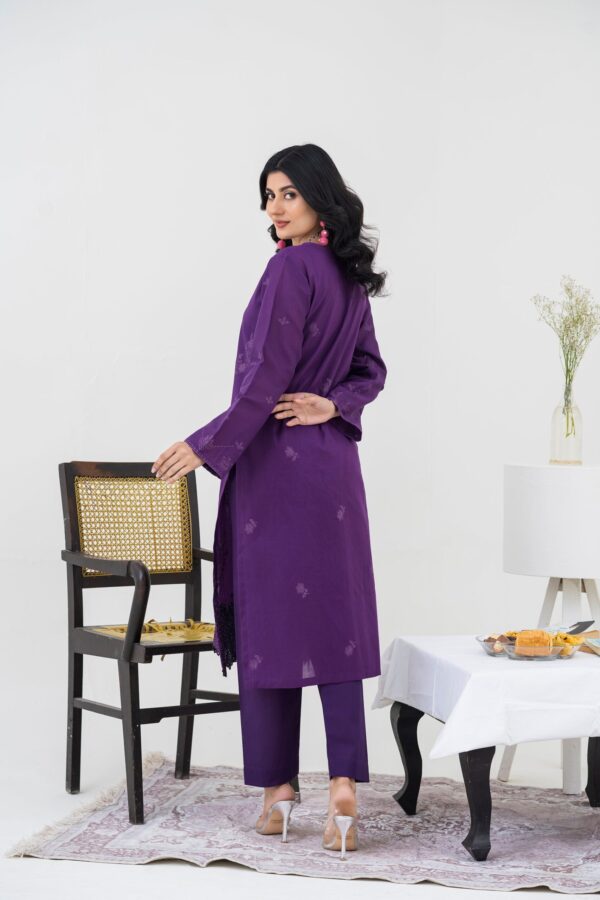 2PC LAWN EMBROIDERED SUIT BY CHICKENKARI - A-PURPLE - Image 2