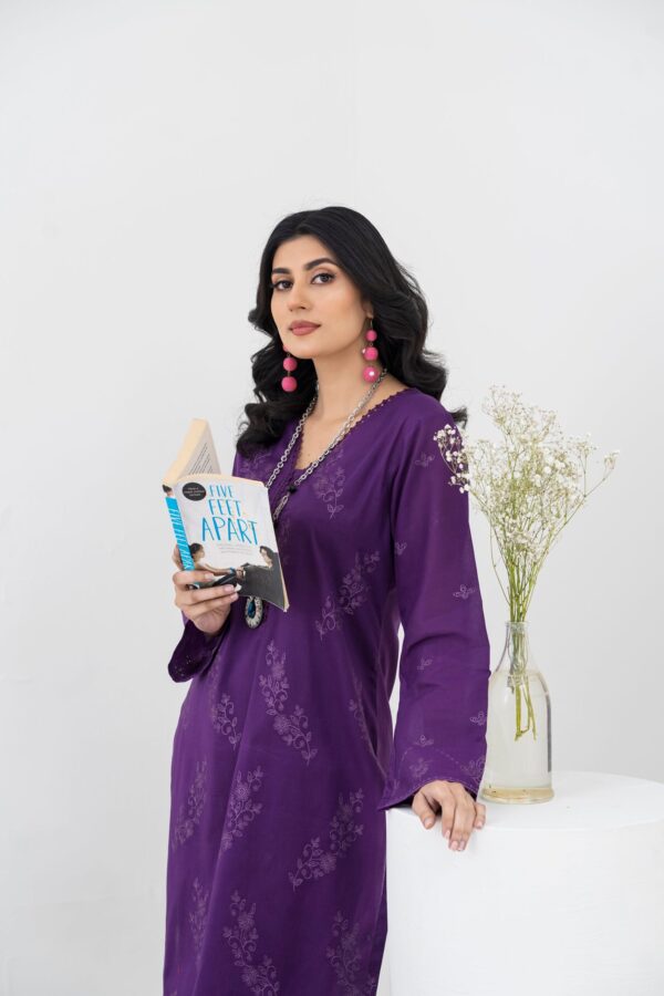 2PC LAWN EMBROIDERED SUIT BY CHICKENKARI - A-PURPLE - Image 3