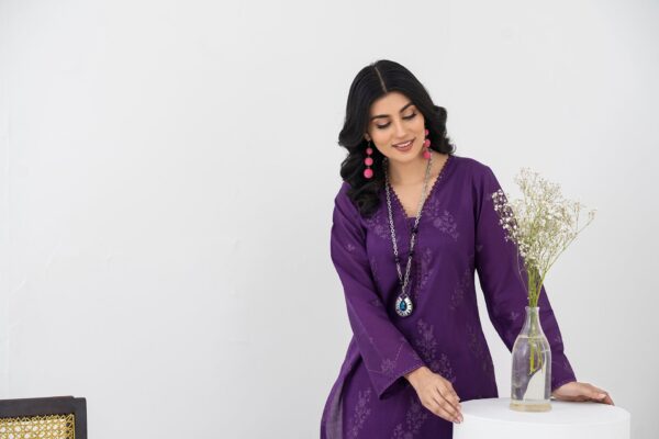 2PC LAWN EMBROIDERED SUIT BY CHICKENKARI - A-PURPLE - Image 4