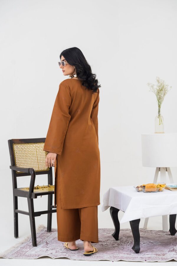 2PC LAWN EMBROIDERED SUIT BY CHICKENKARI - C-BROWN - Image 2