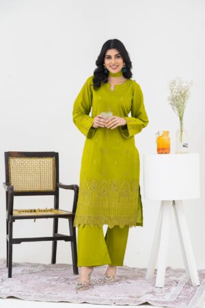 2PC LAWN EMBROIDERED SUIT BY CHICKENKARI - C-LEMON