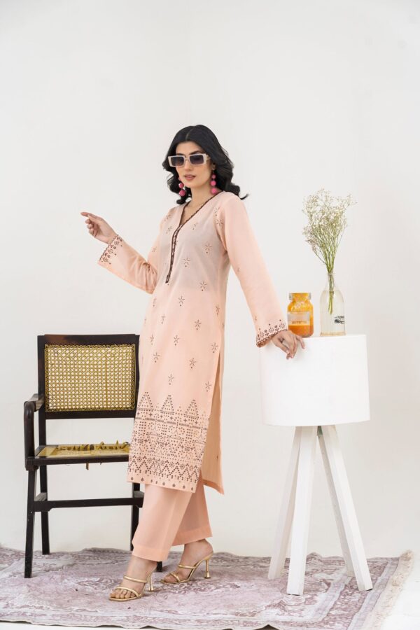 2PC LAWN EMBROIDERED SUIT BY CHICKENKARI - C-BABY PINK - Image 3