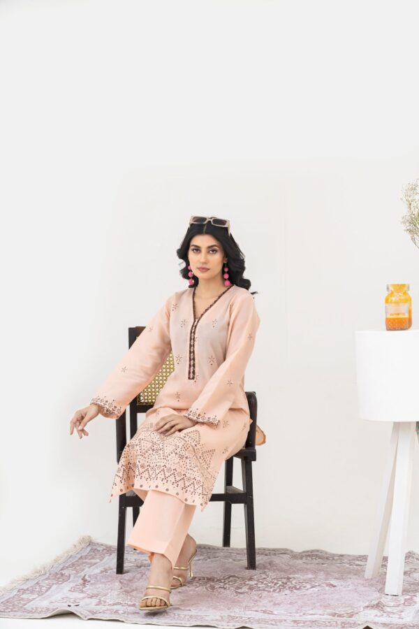 2PC LAWN EMBROIDERED SUIT BY CHICKENKARI - C-BABY PINK - Image 4
