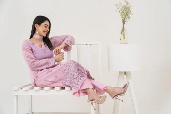 2PC LAWN EMBROIDERED SUIT BY CHICKENKARI - C-PINK - Image 4