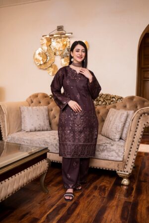 2PC LAWN EMBROIDERED SUIT BY ORNATE- N-BROWN