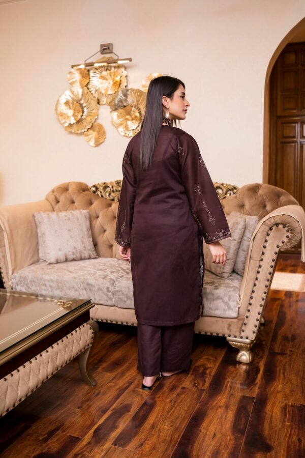 2PC LAWN EMBROIDERED SUIT BY ORNATE- N-BROWN - Image 2