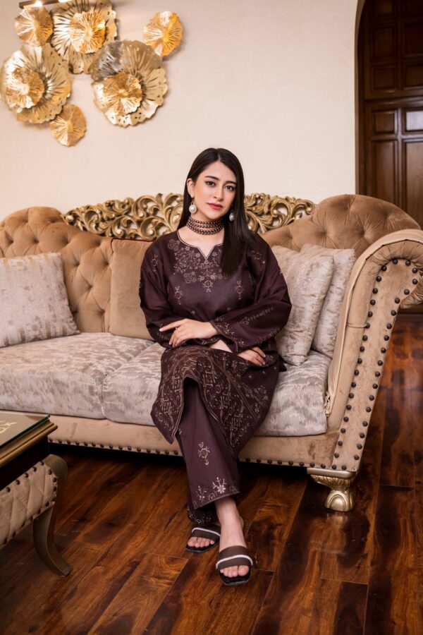 2PC LAWN EMBROIDERED SUIT BY ORNATE- N-BROWN - Image 3