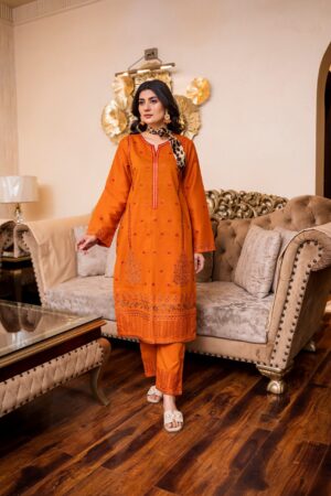 2PC LAWN EMBROIDERED SUIT BY ORNATE - N-ORANGE