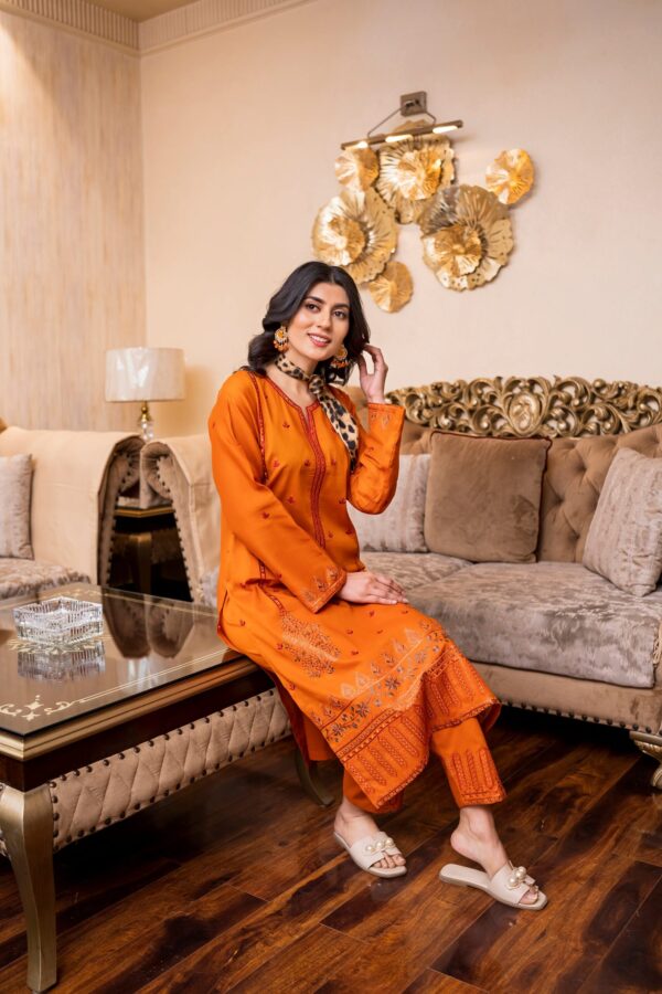 2PC LAWN EMBROIDERED SUIT BY ORNATE - N-ORANGE - Image 2