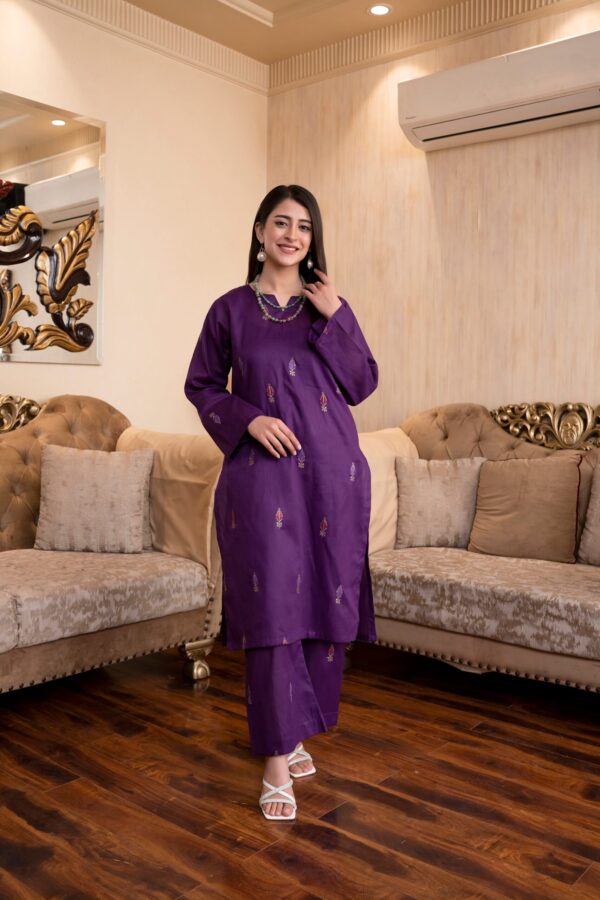 2PC LAWN EMBROIDERED UNSTICH SUIT BY PETAL- A-PURPLE