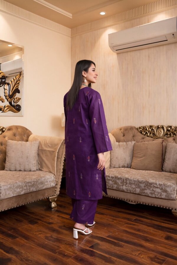 2PC LAWN EMBROIDERED UNSTICH SUIT BY PETAL- A-PURPLE - Image 2