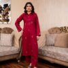2PC LAWN EMBROIDERED UNSTICH SUIT BY PETAL- A-MEHROON