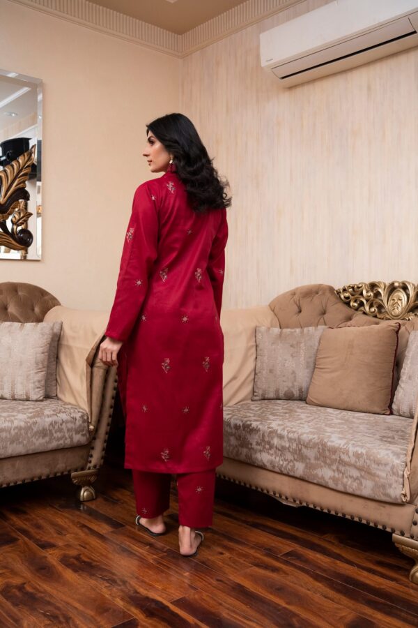 2PC LAWN EMBROIDERED UNSTICH SUIT BY PETAL- A-MEHROON - Image 2