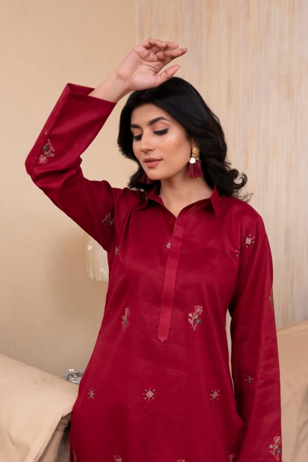 2PC LAWN EMBROIDERED UNSTICH SUIT BY PETAL- A-MEHROON - Image 3