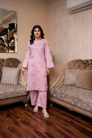2PC LAWN EMBROIDERED UNSTICH SUIT BY PETAL - A-PINK