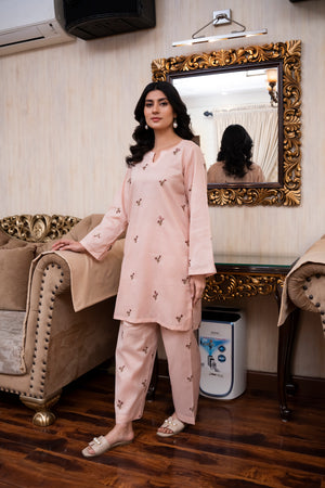 2PC LAWN EMBROIDERED UNSTICH SUIT BY PETAL - A-BABY PINK