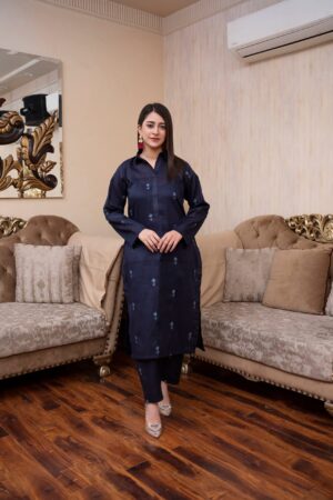 2PC LAWN EMBROIDERED UNSTICH SUIT BY PETAL - A-BLUE