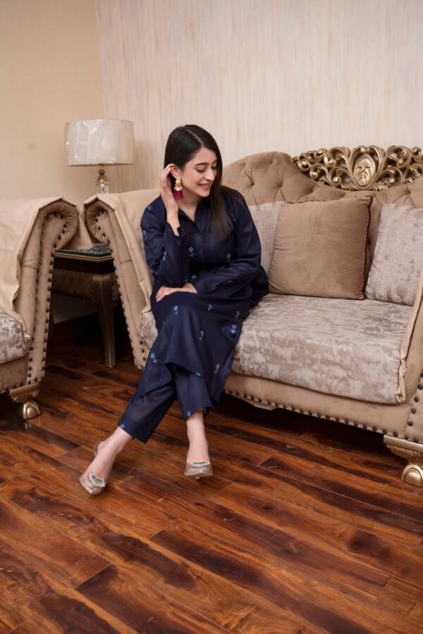 2PC LAWN EMBROIDERED UNSTICH SUIT BY PETAL - A-BLUE - Image 3