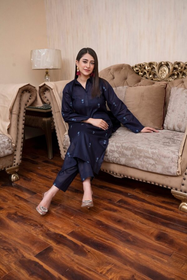 2PC LAWN EMBROIDERED UNSTICH SUIT BY PETAL - A-BLUE - Image 4