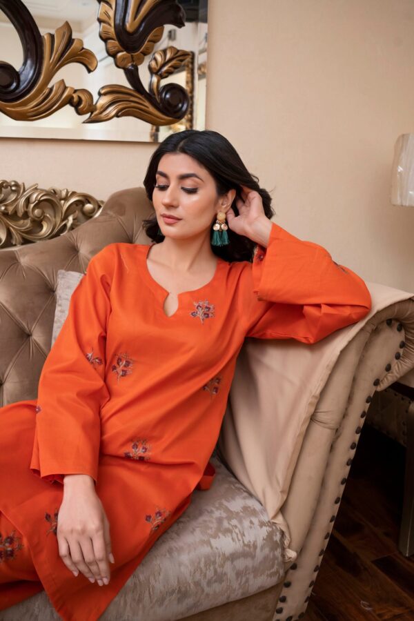 2PC LAWN EMBROIDERED UNSTICH SUIT BY PETAL - A-ORANGE - Image 3