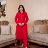 2PC LAWN EMBROIDERED UNSTICH SUIT BY PETAL - A-RED