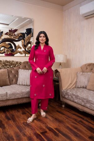 2PC LAWN EMBROIDERED UNSTICH SUIT BY PETAL- A-SHOCK PINK