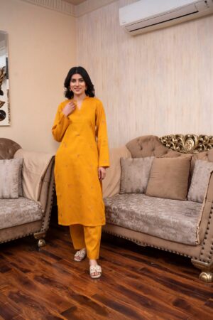 2PC LAWN EMBROIDERED UNSTICH SUIT BY PETAL  - A-YELLOW