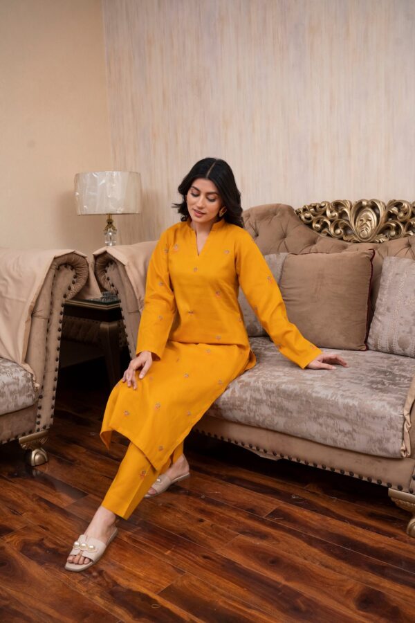 2PC LAWN EMBROIDERED UNSTICH SUIT BY PETAL  - A-YELLOW - Image 4