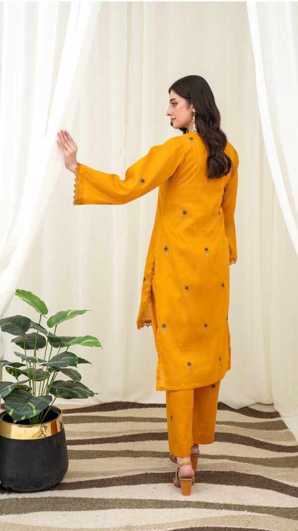 2PC LAWN EMBROIDERED UNSTICH SUIT BY PETAL - A-MUSTARD - Image 3