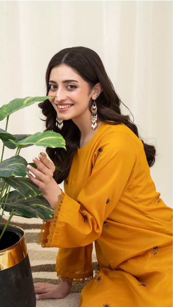 2PC LAWN EMBROIDERED UNSTICH SUIT BY PETAL - A-MUSTARD - Image 4