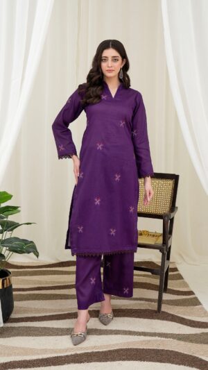 2PC LAWN EMBROIDERED UNSTICH SUIT BY PETAL- A-PURPLE2