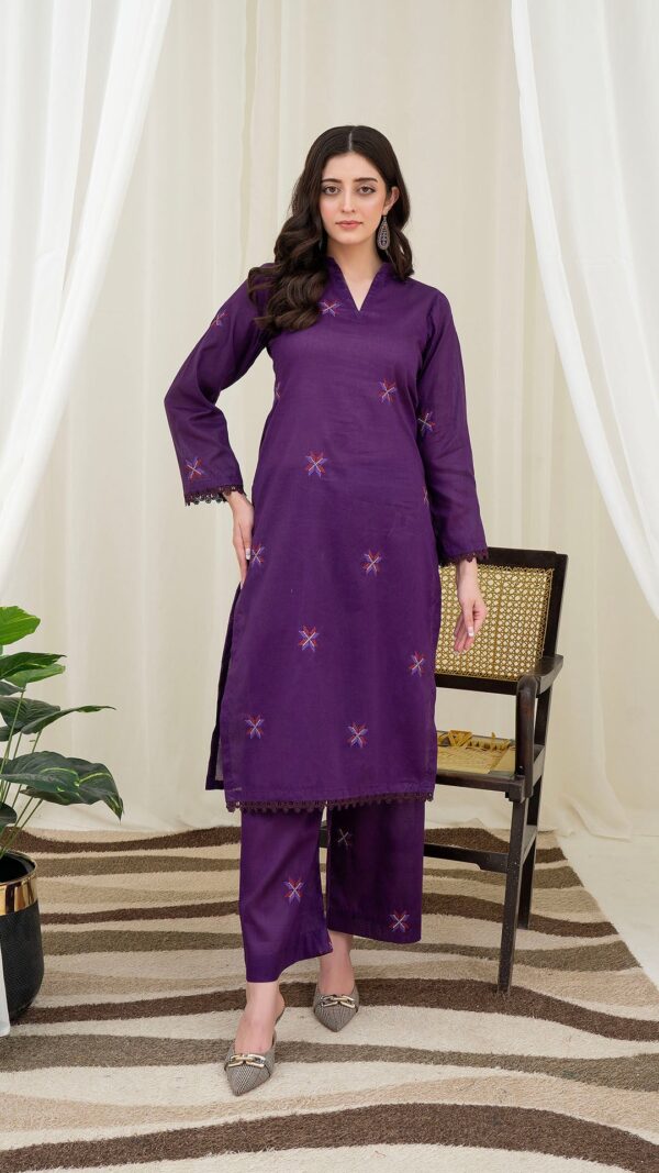 2PC LAWN EMBROIDERED UNSTICH SUIT BY PETAL- A-PURPLE2