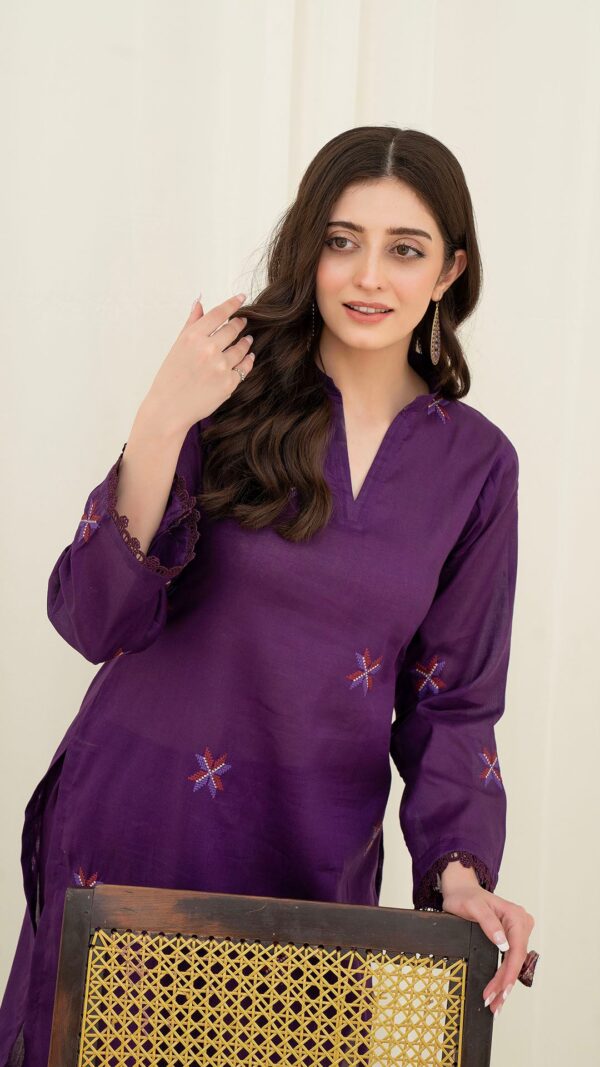 2PC LAWN EMBROIDERED UNSTICH SUIT BY PETAL- A-PURPLE2 - Image 3