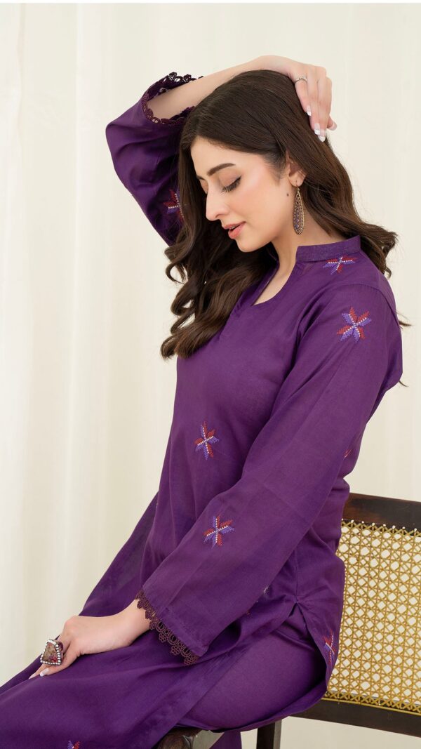 2PC LAWN EMBROIDERED UNSTICH SUIT BY PETAL- A-PURPLE2 - Image 4
