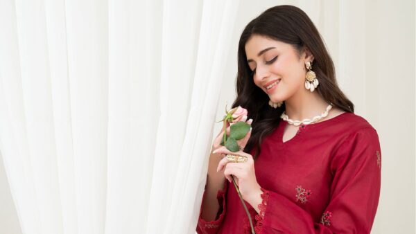 2PC LAWN EMBROIDERED UNSTICH SUIT BY PETAL- A-MEHROON2 - Image 4