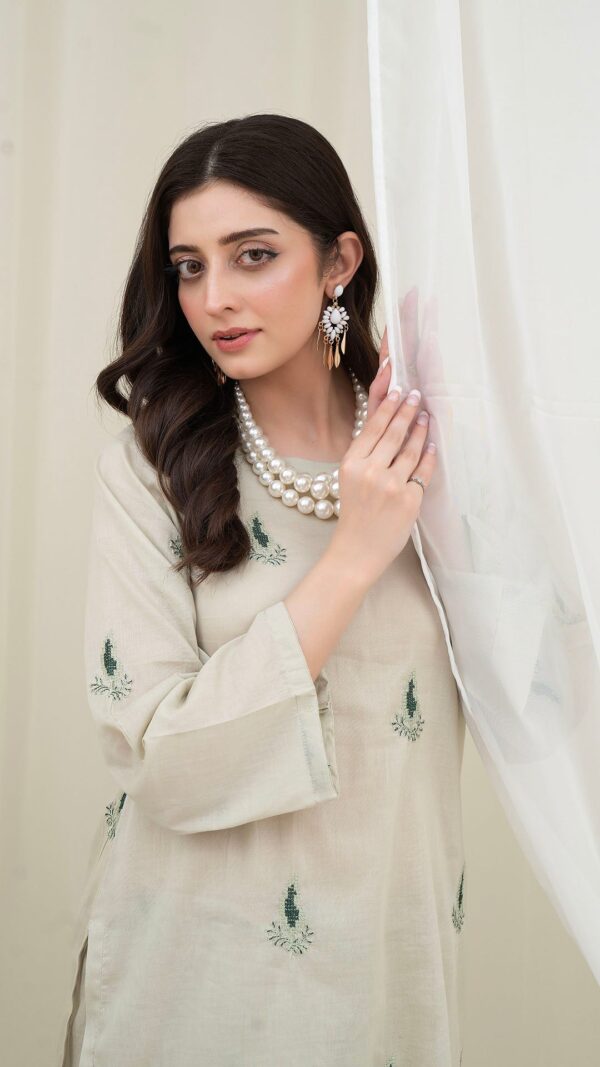 2PC LAWN EMBROIDERED UNSTICH SUIT BY PETAL- A-PISTACHO - Image 3