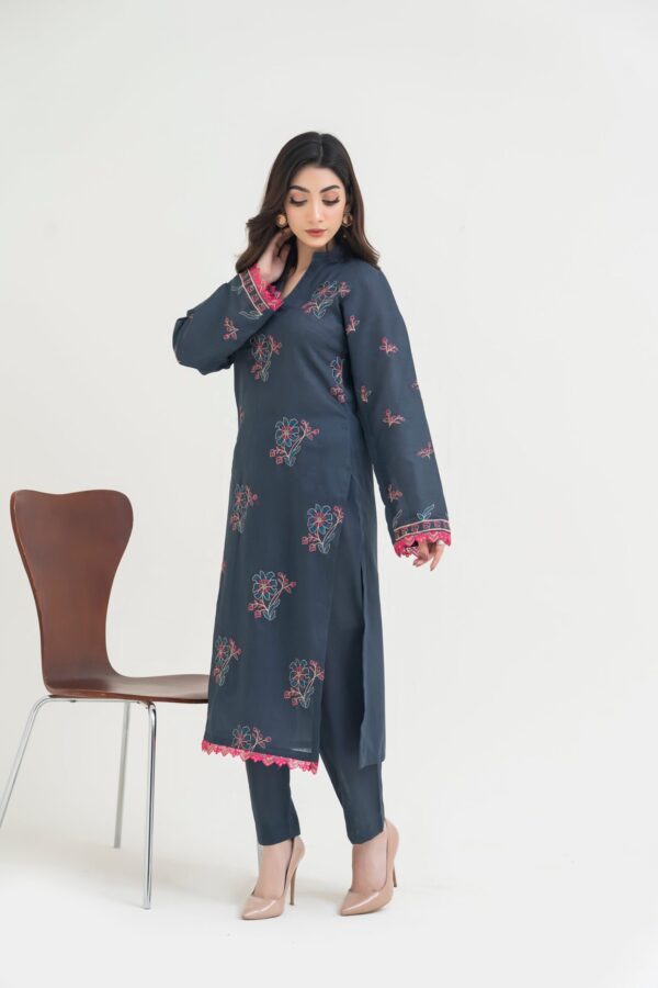 2PC JACQUARD EMBROIDERED SUIT - J-GREY - Image 4