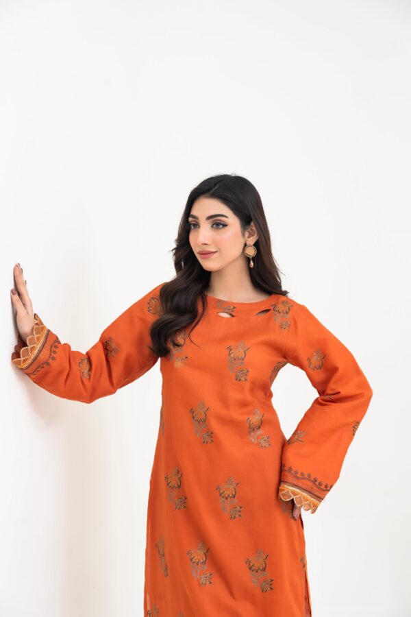 2PC JACQUARD EMBROIDERED SUIT - J-ORANGE - Image 3