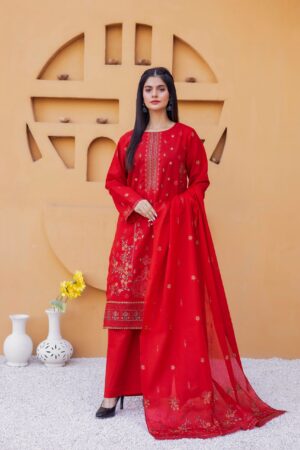 3PC LAWN EMBROIDERED SUIT WITH VOILE EMBROIDERED DUPATTA BY NAZAKAT