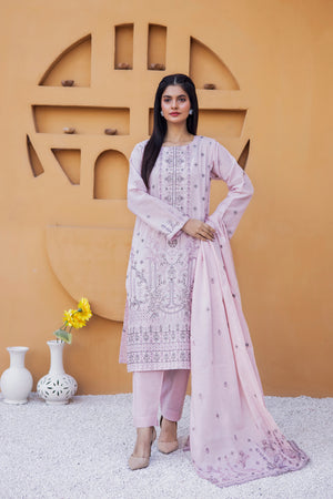 3PC LAWN EMBROIDERED SUIT WITH VOILE EMBROIDERED DUPATTA BY NAZAKAT