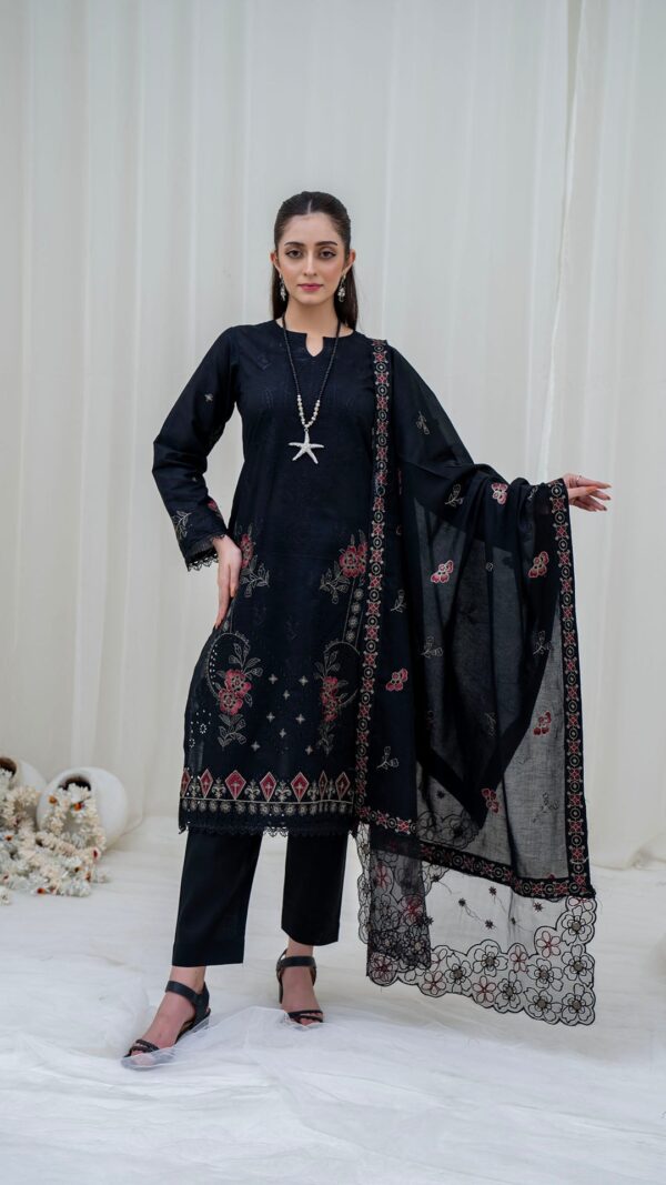 3PC LAWN EMBROIDERED SUIT WITH VOILE EMBROIDERED DUPATTA BY NAZAKAT