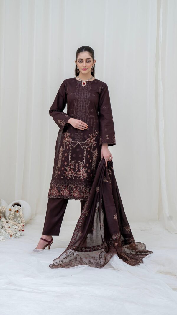 3PC LAWN EMBROIDERED SUIT WITH VOILE EMBROIDERED DUPATTA BY NAZAKAT