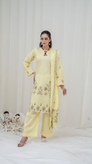 3PC LAWN EMBROIDERED SUIT WITH VOILE EMBROIDERED DUPATTA BY NAZAKAT