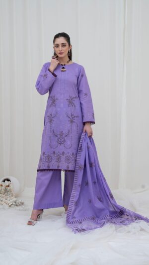 3PC LAWN EMBROIDERED SUIT WITH VOILE EMBROIDERED DUPATTA BY NAZAKAT