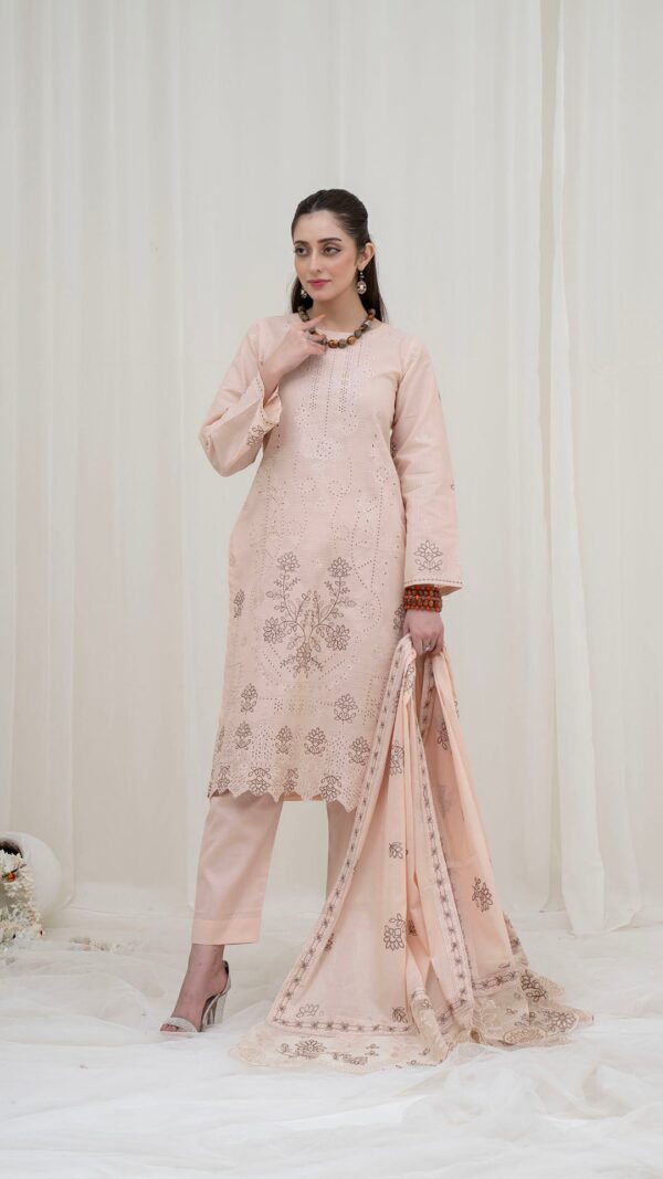 3PC LAWN EMBROIDERED SUIT WITH VOILE EMBROIDERED DUPATTA BY NAZAKAT