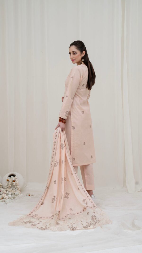 3PC LAWN EMBROIDERED SUIT WITH VOILE EMBROIDERED DUPATTA BY NAZAKAT - Image 3